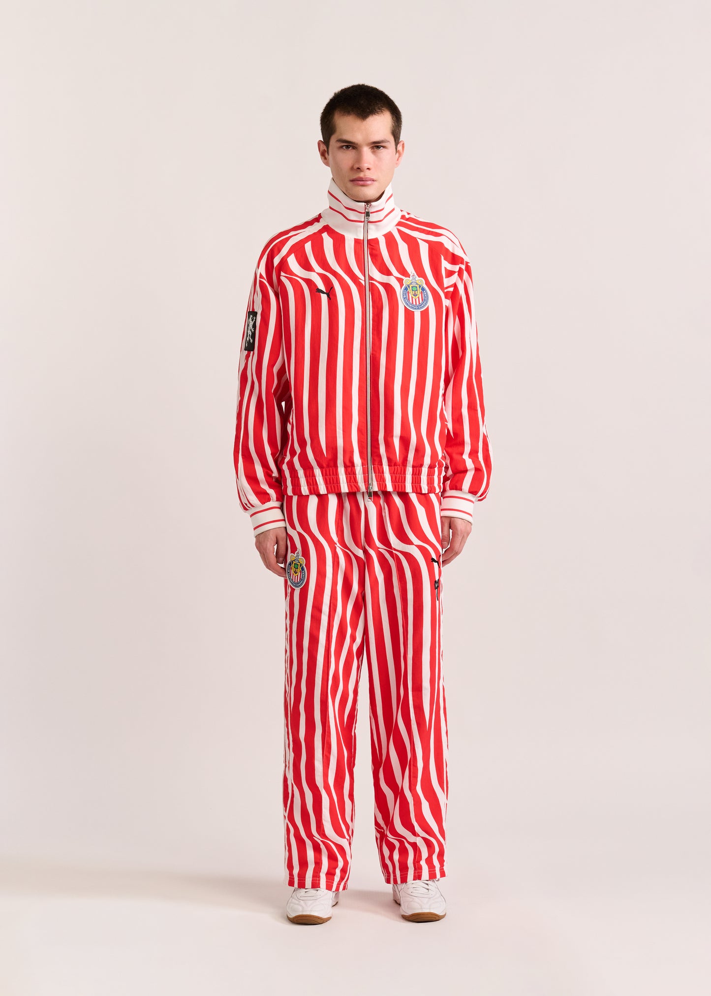 PUMA X LYM X CHIVAS RED AND WHITE SWIRL SPORT PANTS SELECT